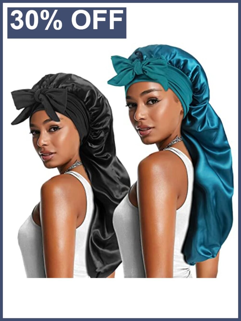 Satin Sleep Bonnets with Tie Band, 2 Pack, Wide Strap Hair Wrap for Women